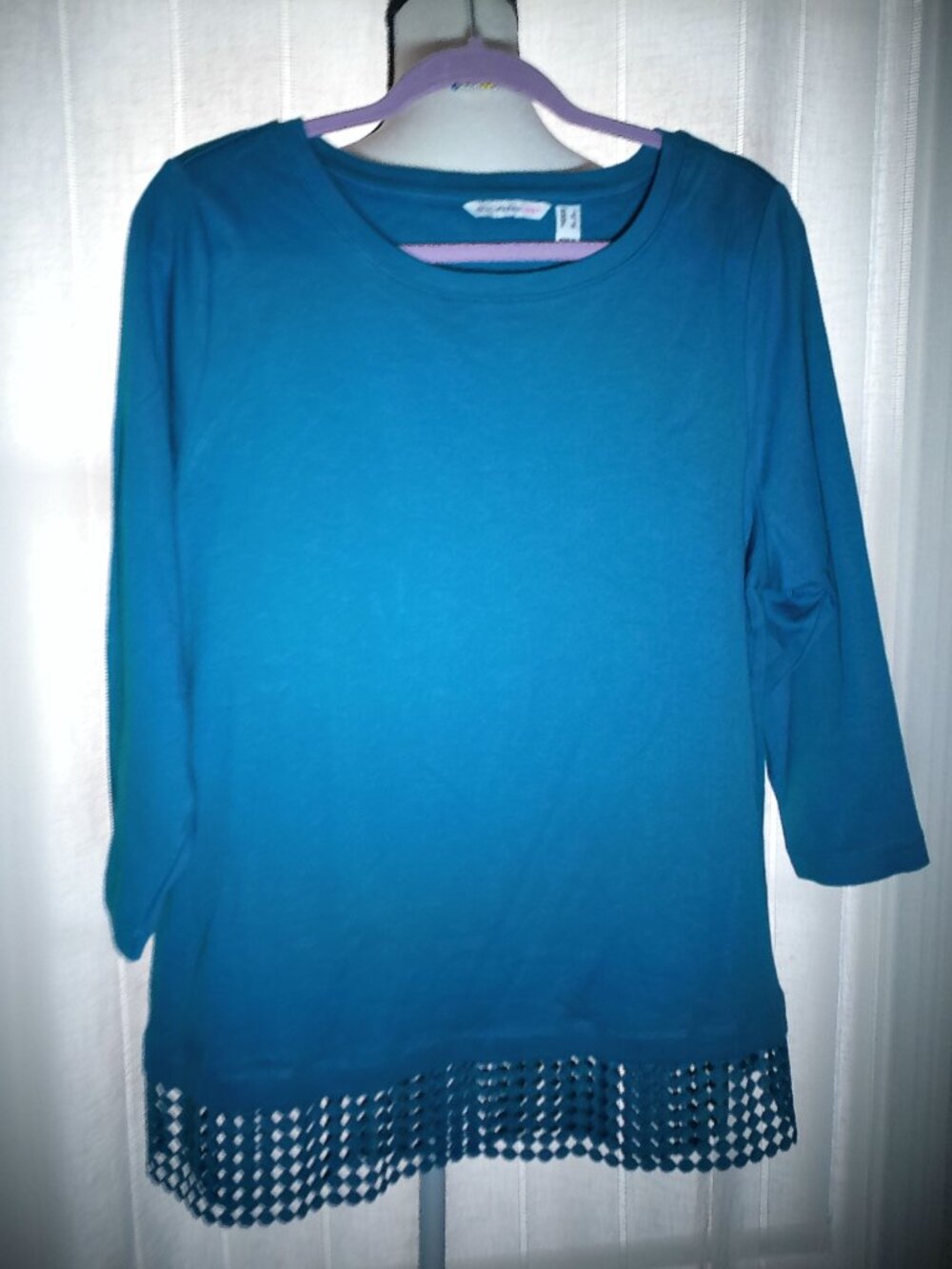 ISAAC MIZRAHI Live 3/4" Sleeve Scoop Neck Dark Teal Top NWOT L - Picture 2 of 7
